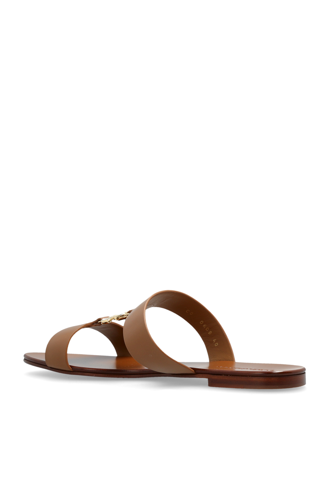 Brown Leather slides with a logo-shaped appliqué Dolce